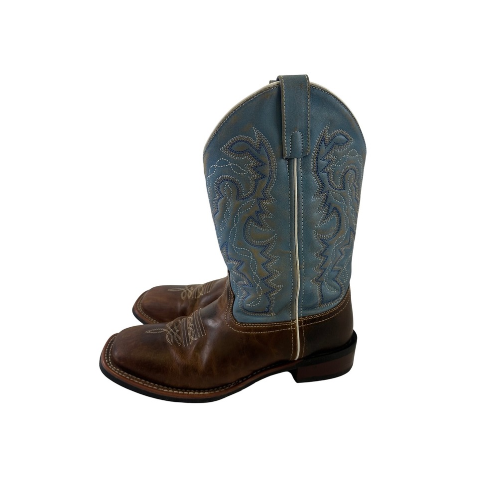 Laredo Darla Cowboy Boots Brown Blue Western Square Toe Embroidered 5895 Women 9
